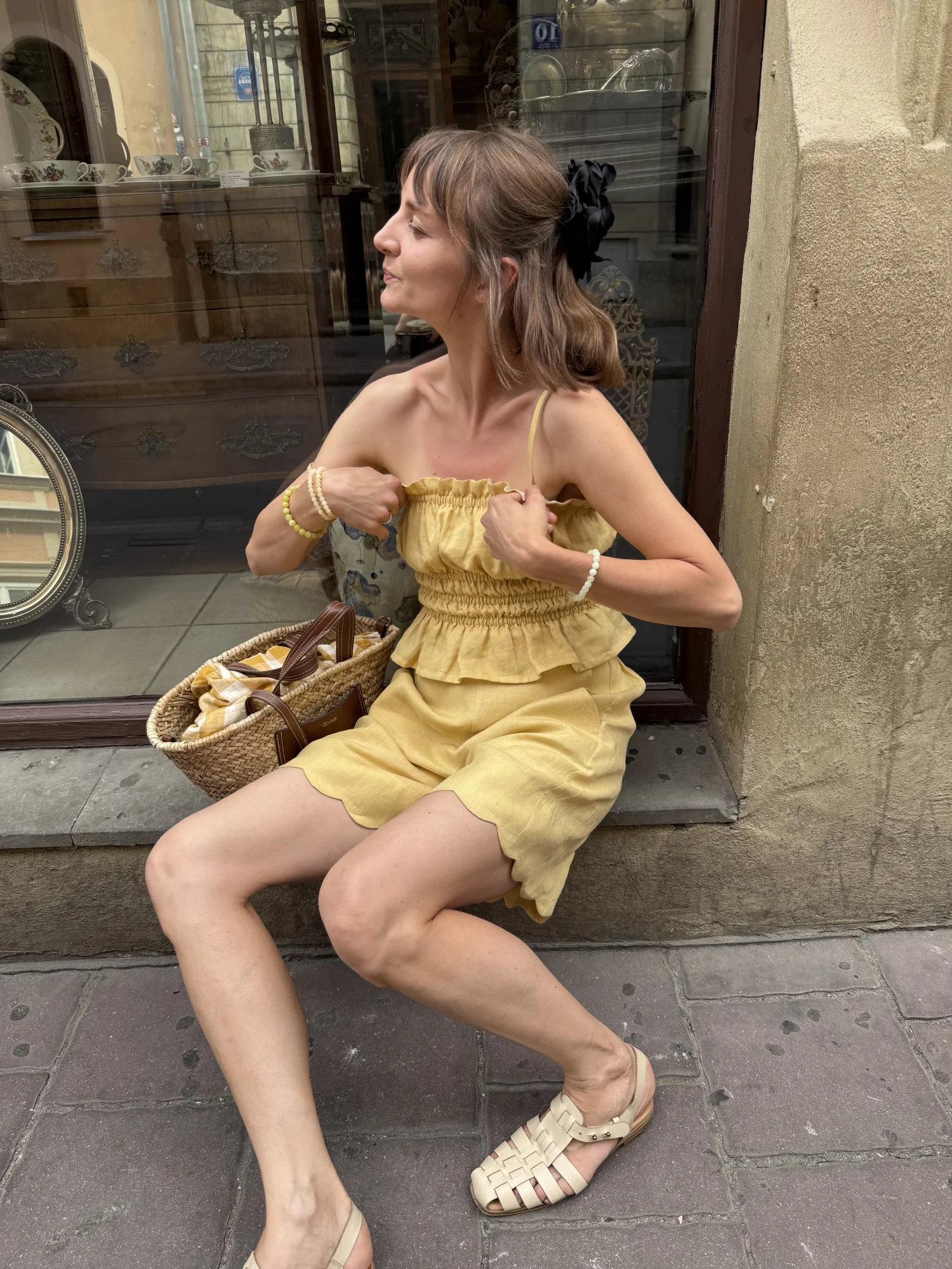 Lniany marszczony top MOLLY