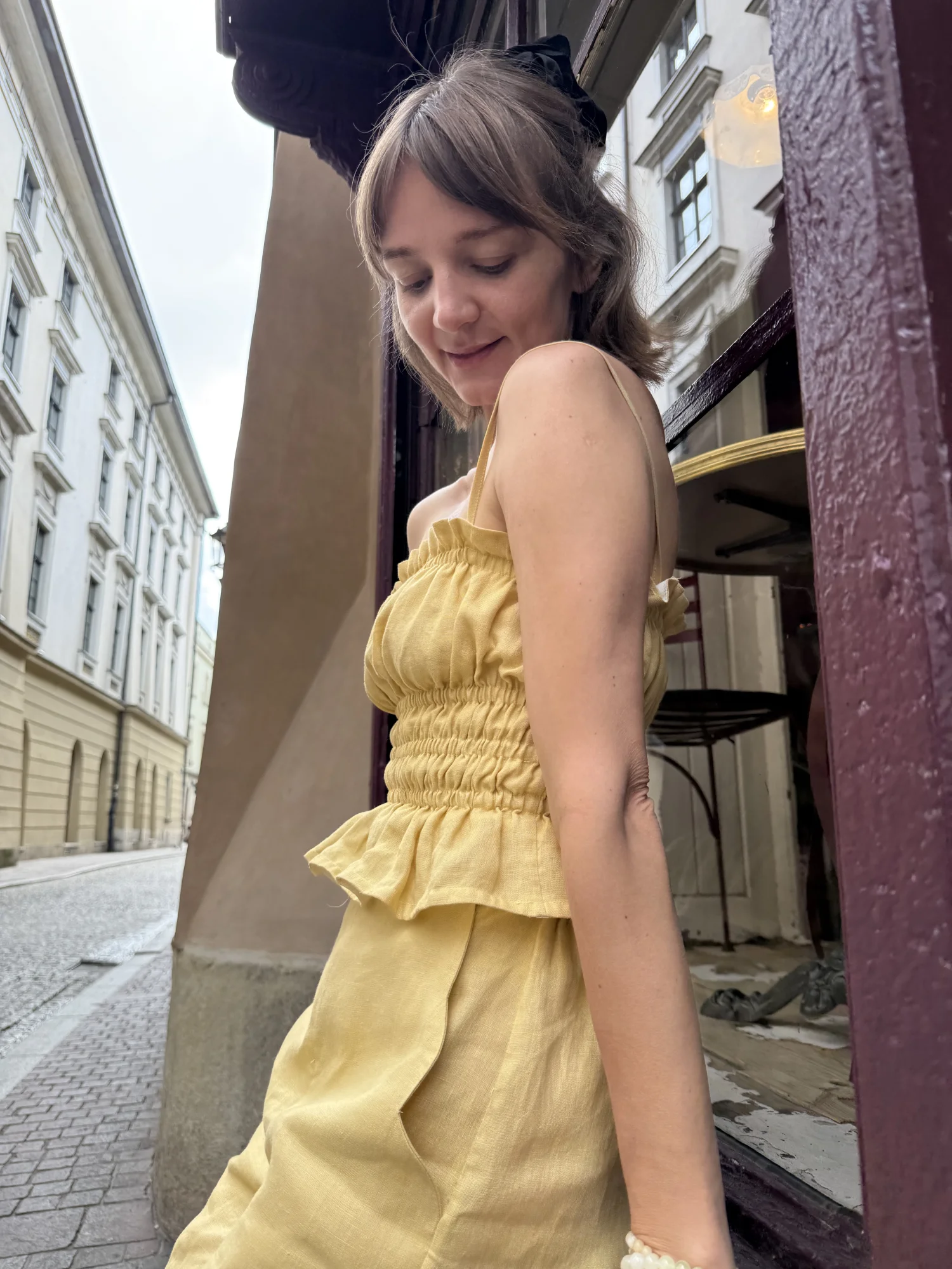 Lniany marszczony top MOLLY