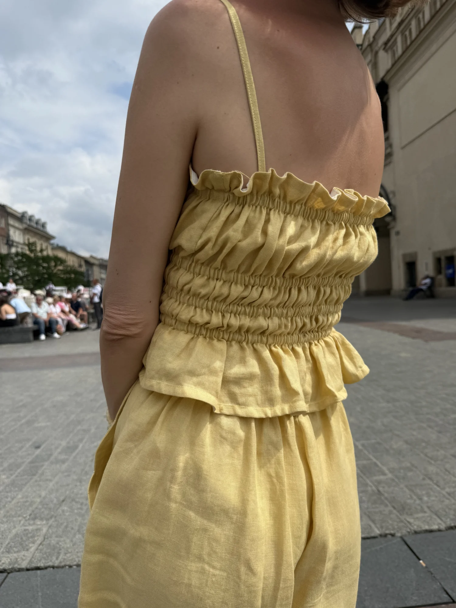 Lniany marszczony top MOLLY