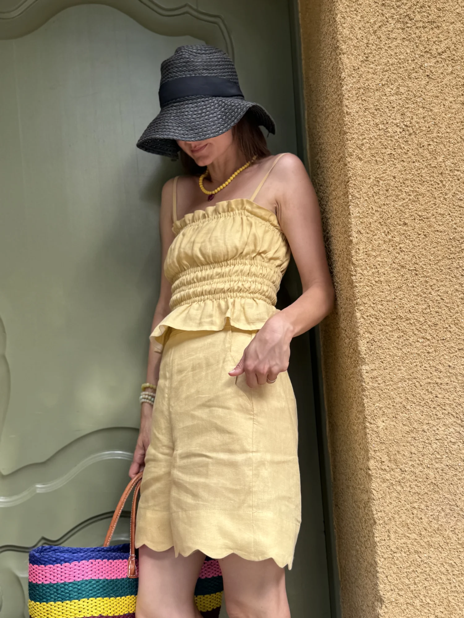 Lniany marszczony top MOLLY