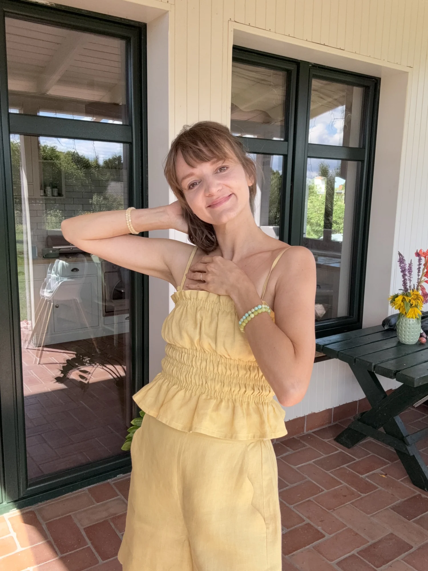 Lniany marszczony top MOLLY