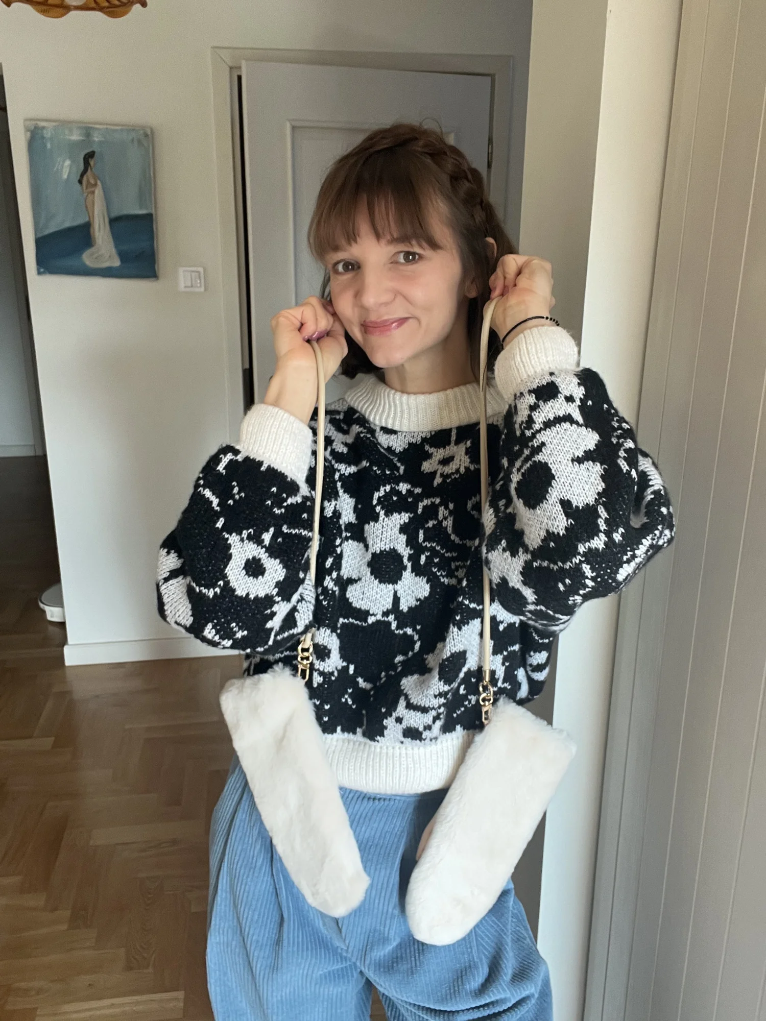 Cieplutkie rękawiczki połączenie skóry naturalnej i futerka 