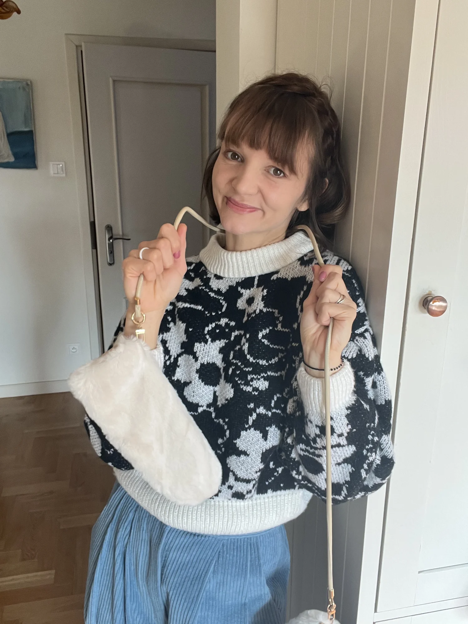 Cieplutkie rękawiczki połączenie skóry naturalnej i futerka 