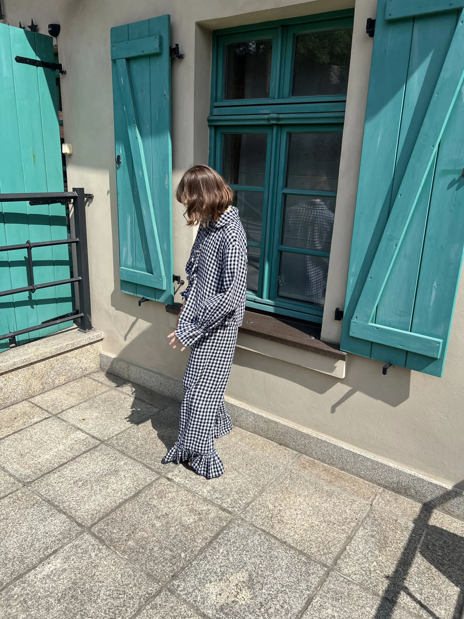 Dwustronne Muślinowe spodnie z falbaną Sofia