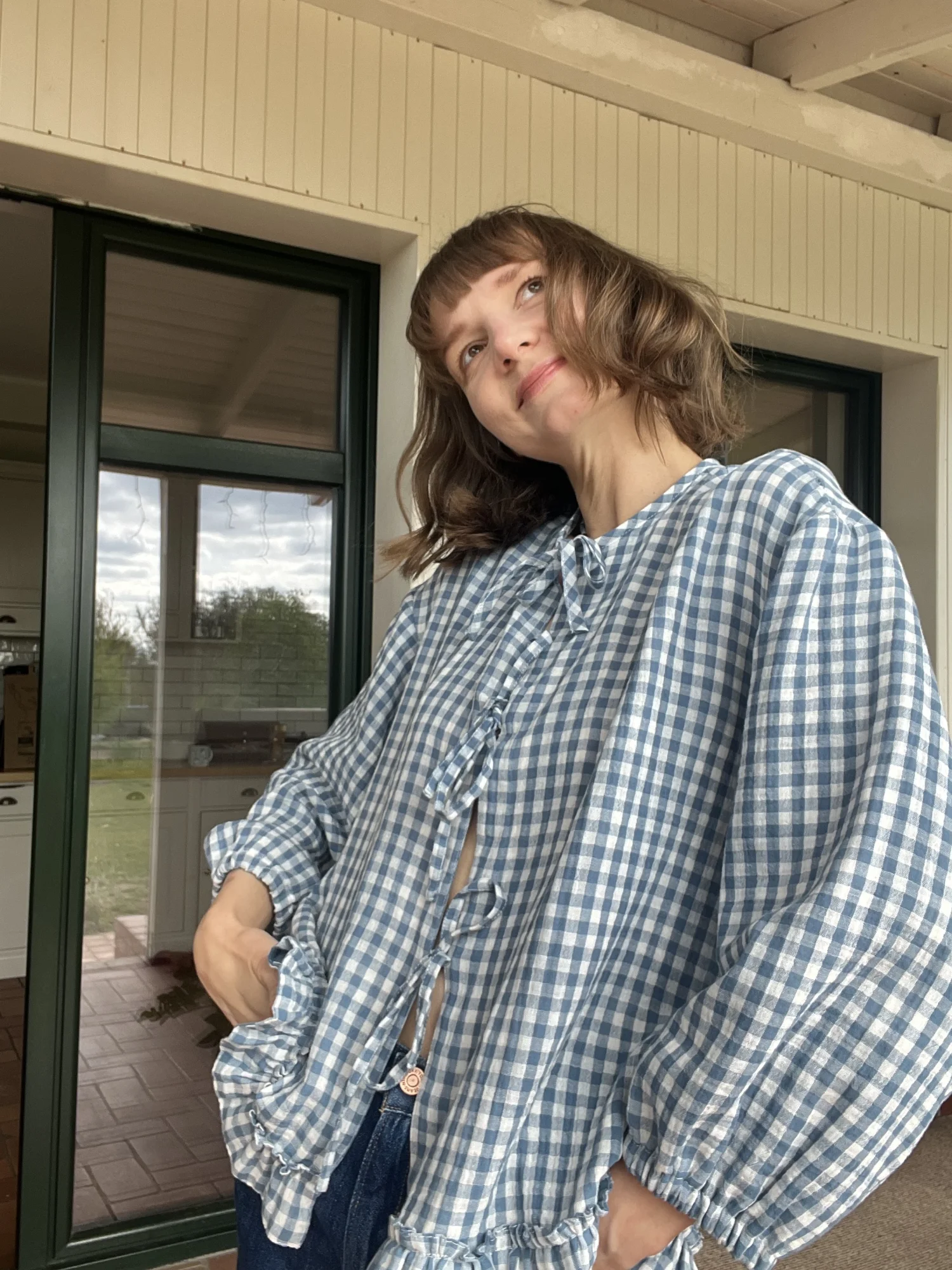 Dwustronna Muślinowa koszula z wiązaniem i falbanką Kelly