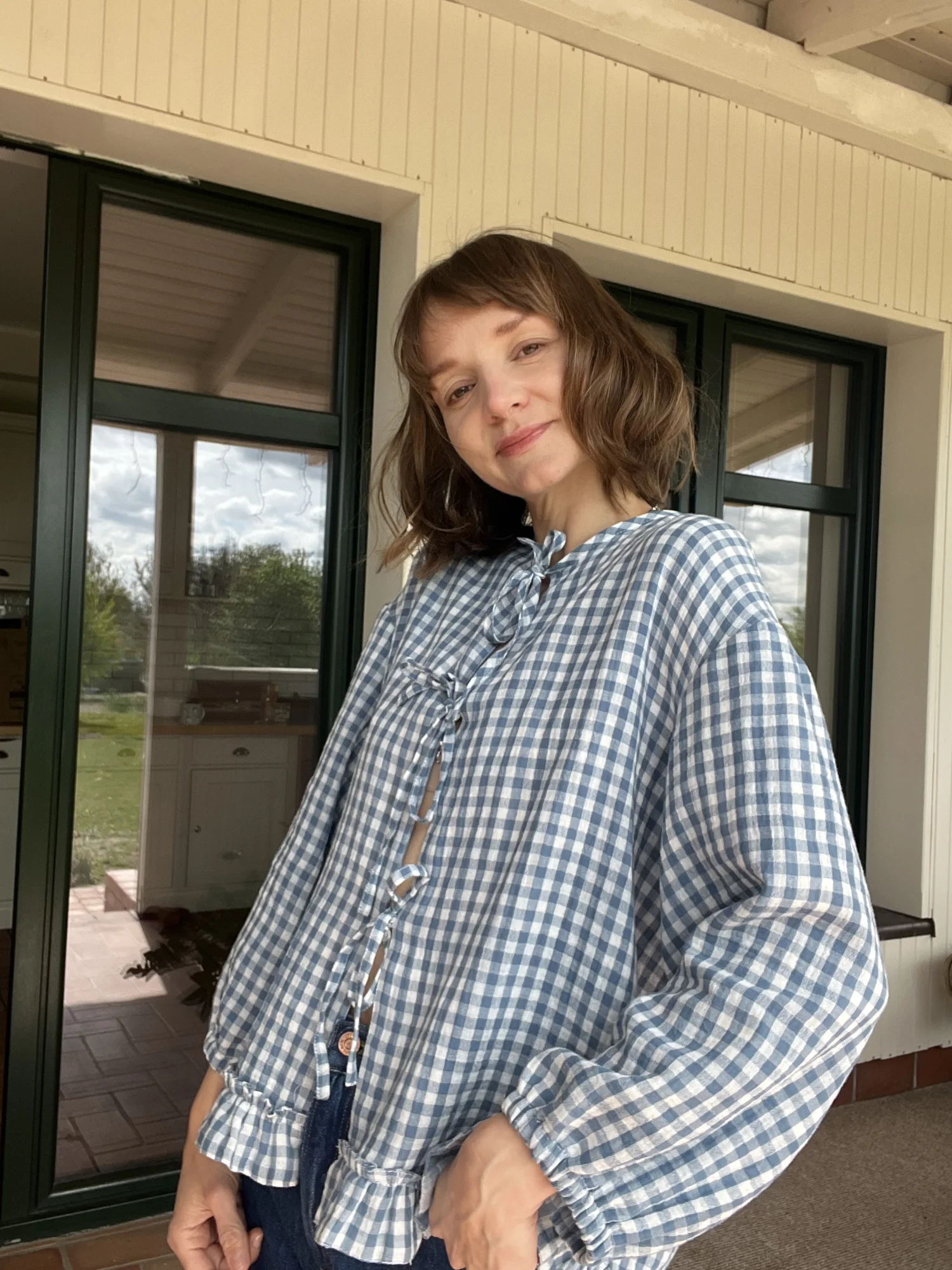 Dwustronna Muślinowa koszula z wiązaniem i falbanką Kelly