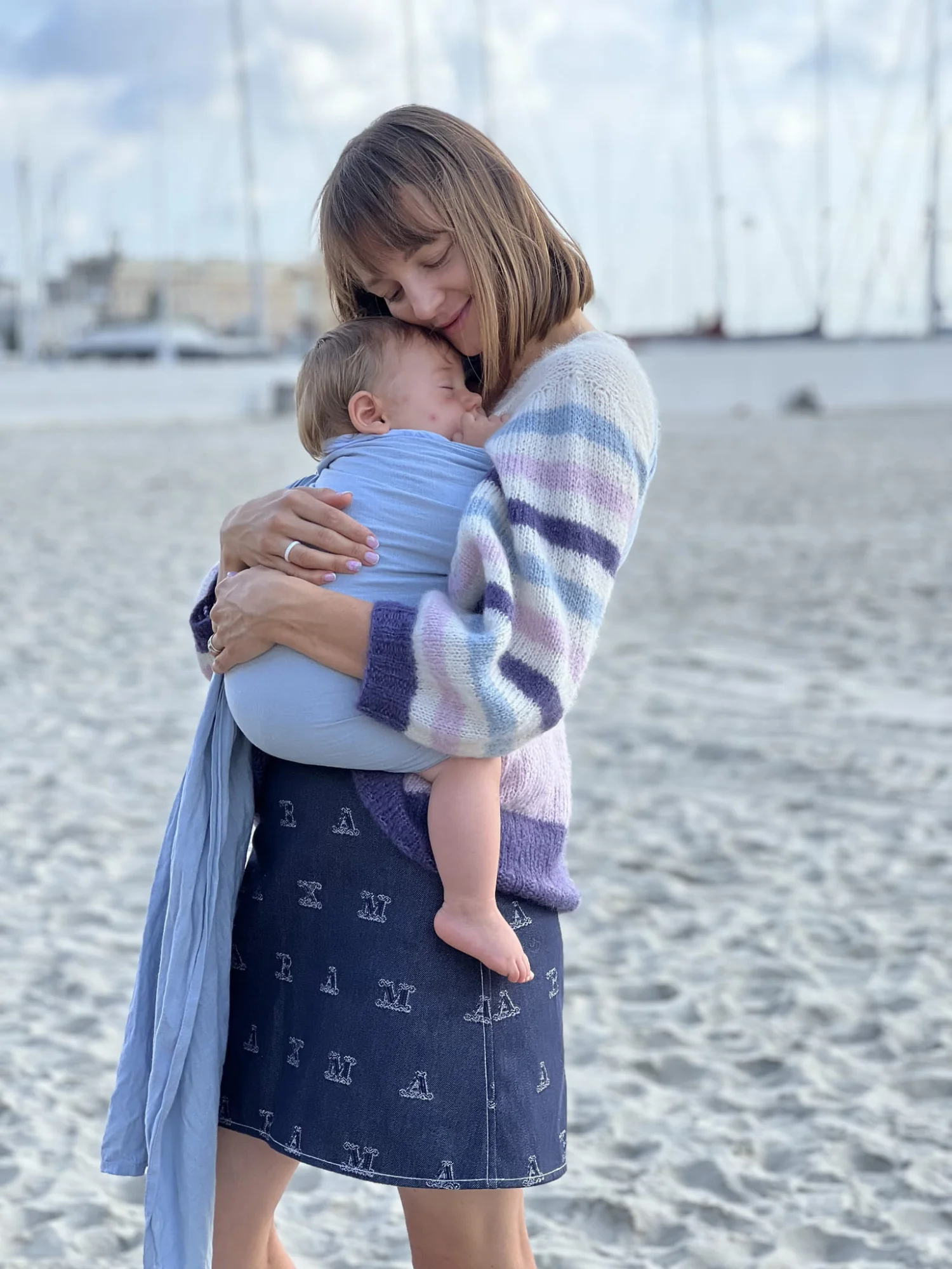 Lniana chusta kółkowa Blue Dreams